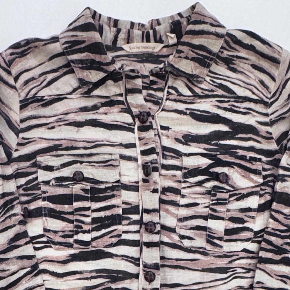 Soft Surroundings Linen Cotton Blend Tiger Stripped ¾ sleeve Top